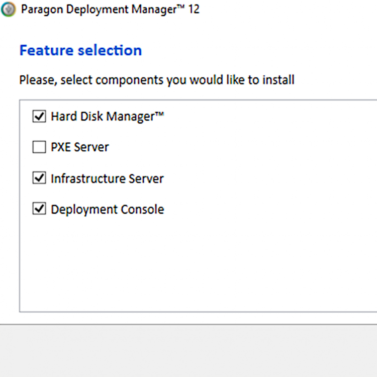 Paragon Deployment Manager. Installation de Deployment Manager. Capture d'écran.