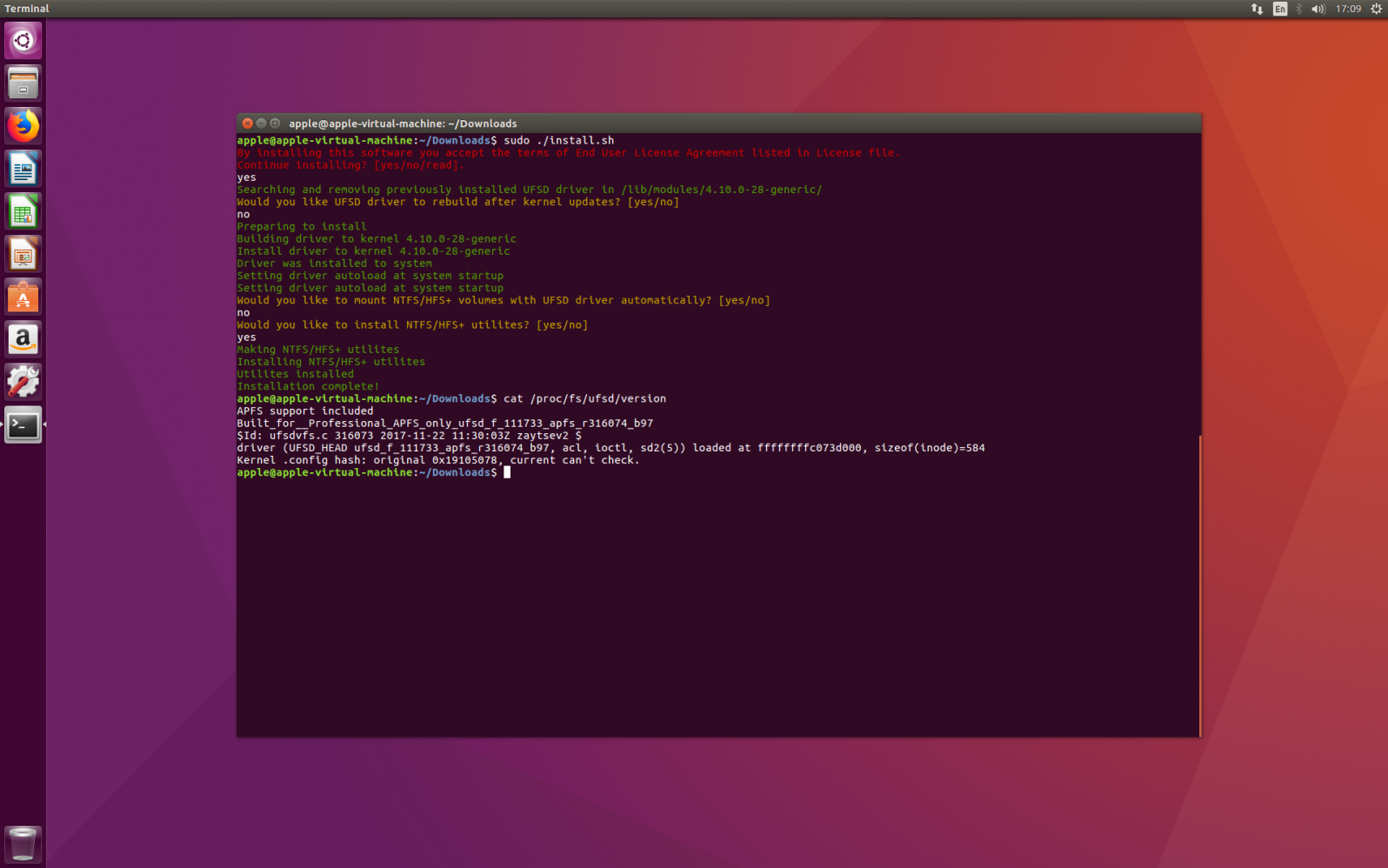 APFS for Linux by Paragon Software. Работа с томами APFS в ОС Linux. Screenshot.