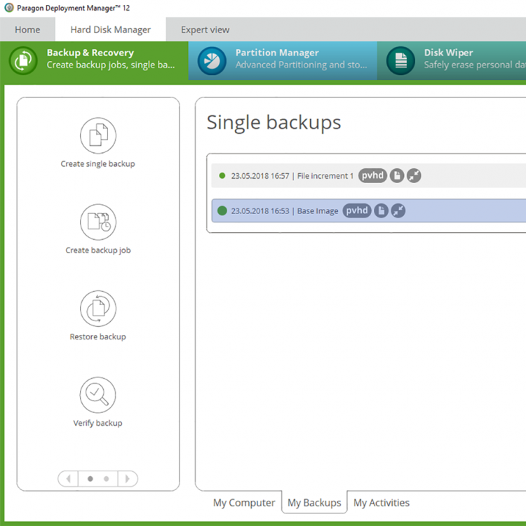 Paragon Deployment Manager. pVHD format support. Screenshot.