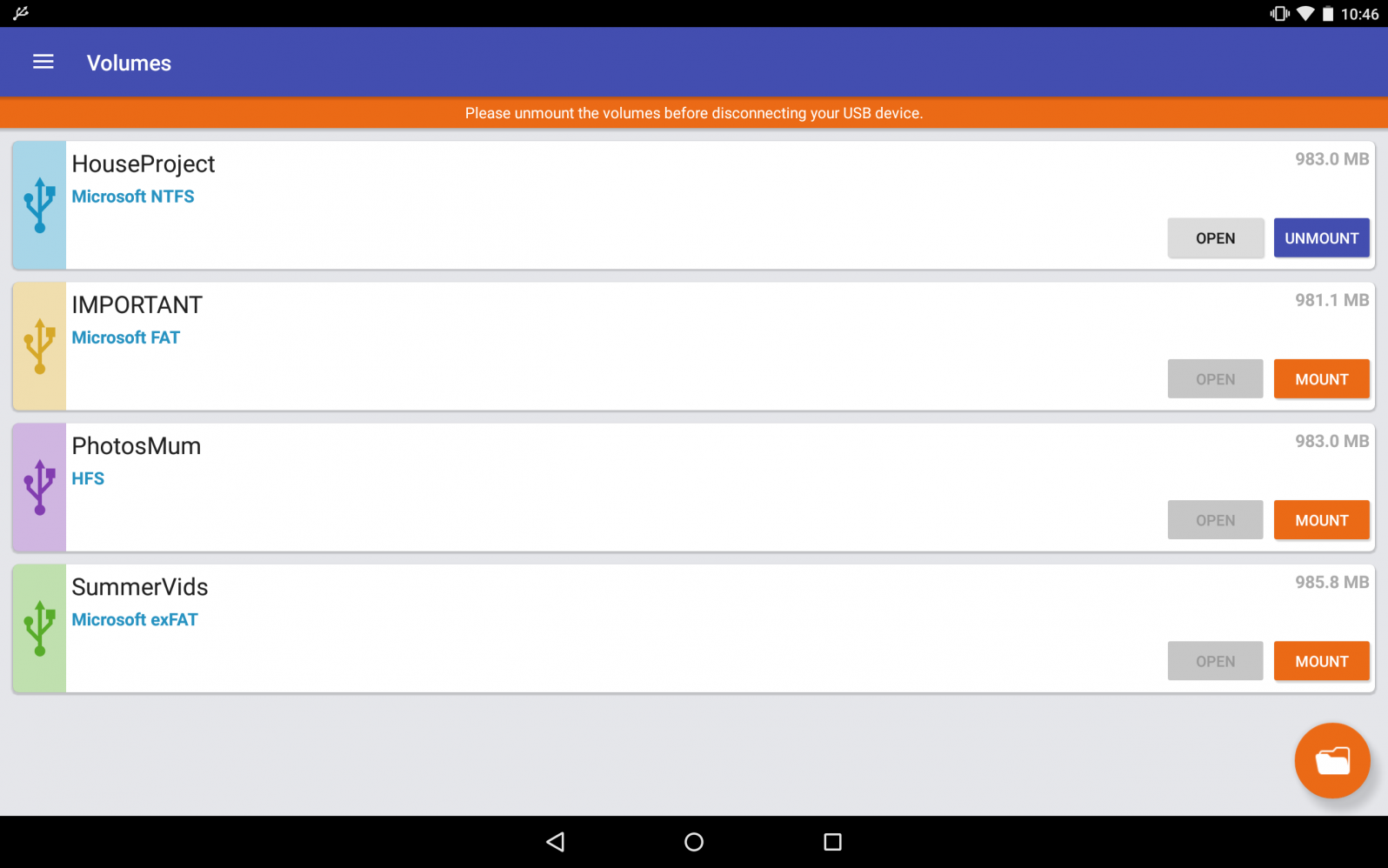 Microsoft exFAT/NTFS for USB On-The-Go by Paragon Software. Mount Flash Drive system on Android tablet. Screenshot.