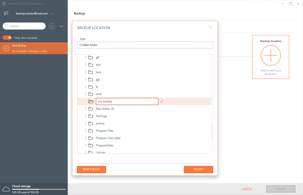 Backup location options