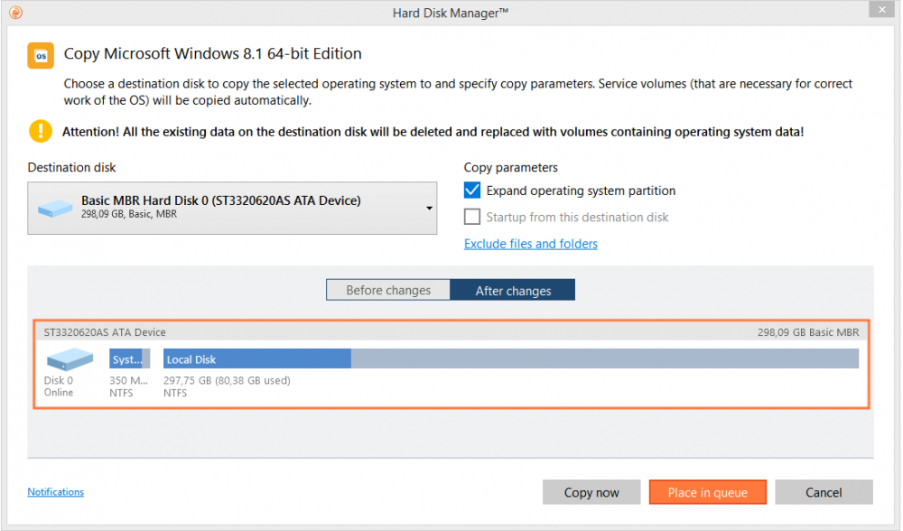 Paragon Drive Copy Professional. Data migration. Screenshot.