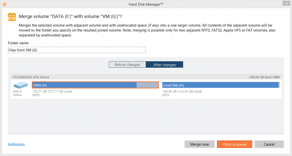 Paragon Partition Manager. Merge Partitions Wizard. Screenshot.