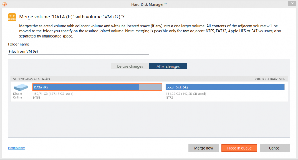 Paragon Partition Manager. Assistent zum Zusammenführen von Partitionen. Screenshot.