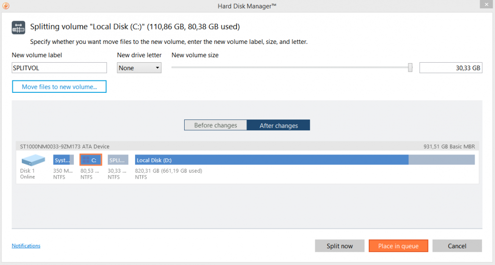 Paragon Partition Manager. Split Partition Wizard. Screenshot.