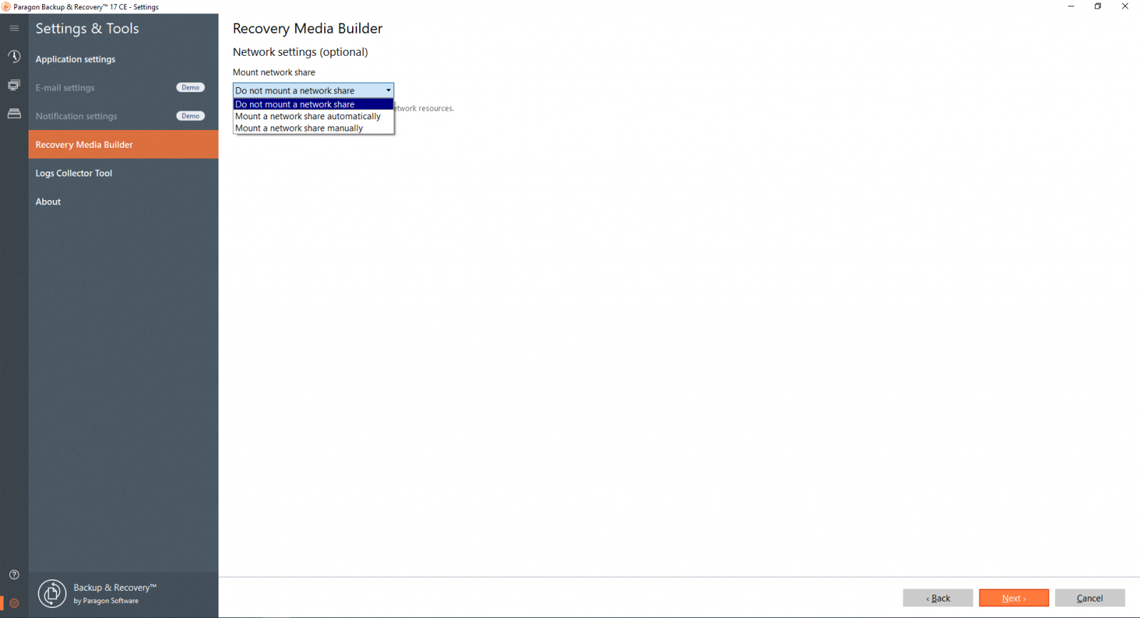 You may get access to share folders from WinPE by setting corresponding options 