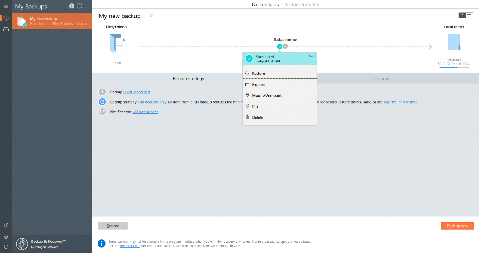 Pick suitable backup and restore the system 