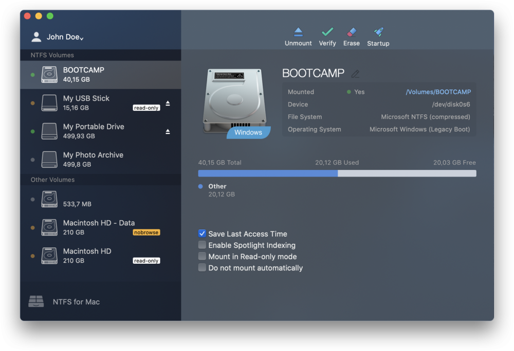 Microsoft NTFS for Mac by Paragon Software. Control access to sensitive data on volume. Screenshot.