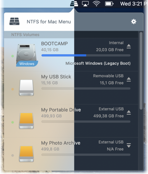 Microsoft NTFS for Mac by Paragon Software. Microsoft 드라이버로 볼륨을 탑재하십시오. 스크린샷.