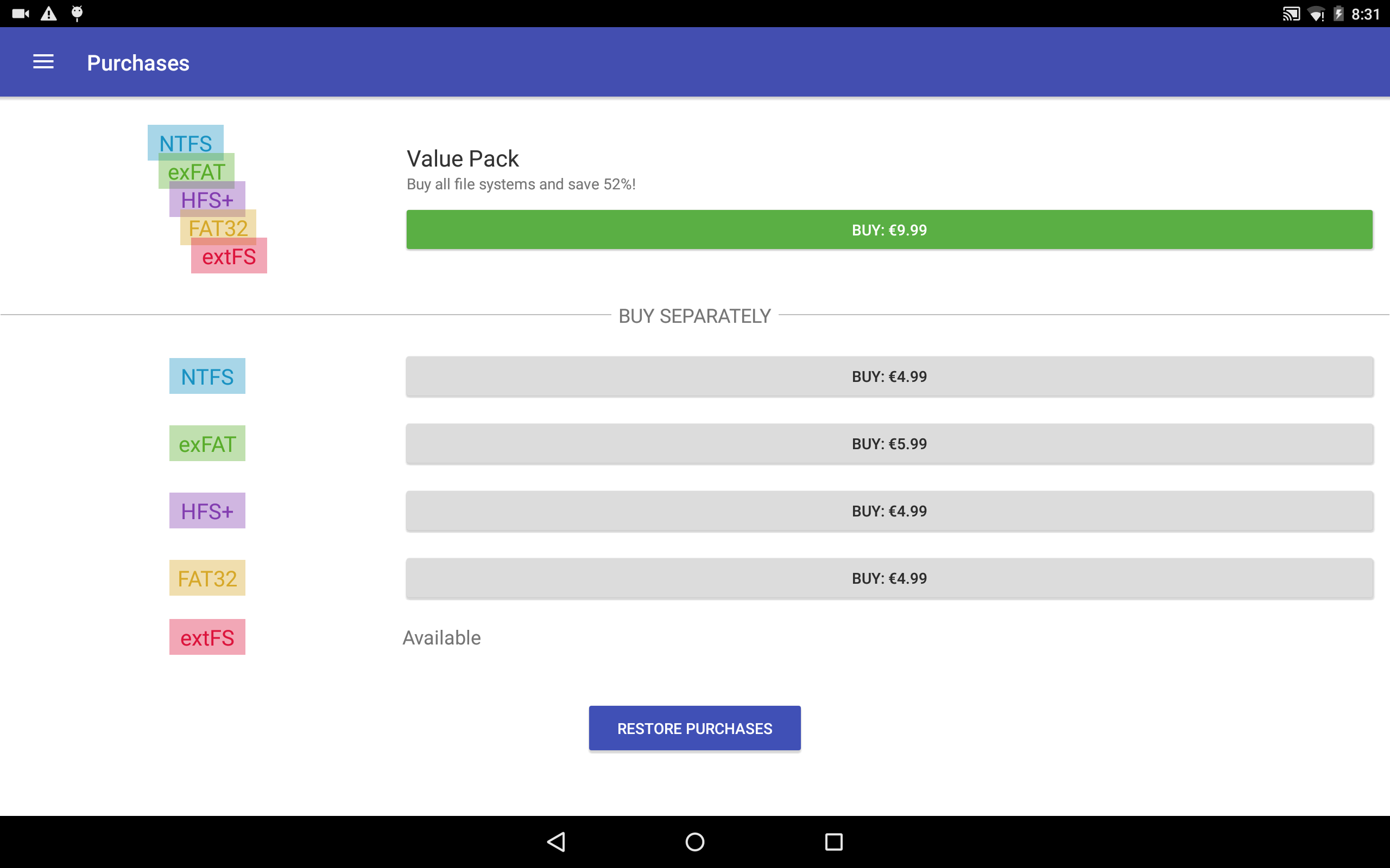 does google's android use ntfs or fat32